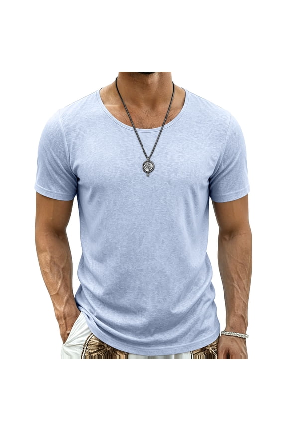 Men's Short Sleeve Henley V-Neck T-Shirt Solid Color Slim Fit Breathable Casual Summer Gym Top