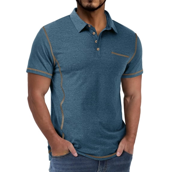 Kakii Men's Short Sleeve Polo Shirts Casual Summer Classic Collared Golf Shirt with Pocket
