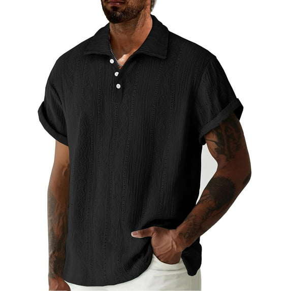 Kakii Men's Short Sleeve Texture Polo Shirts Casual Summer Classic Collared Golf Shirt