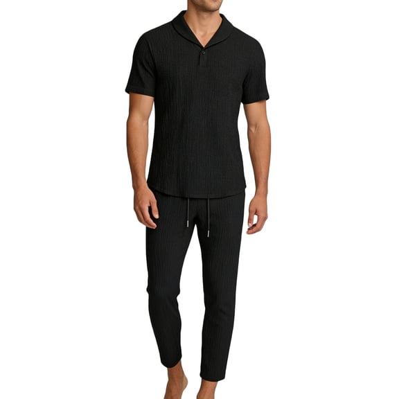 Kakii Men's Shorts Set, Short Sleeve Button Down Shirt & Elastic Waist Shorts Matching Outfit, Casual Summer Set