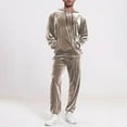 thumbnail image 1 of Kakii Men's Solid Color Velvet Tracksuit Set, Long Sleeve Hooded Sweatshirt & Jogger Pants Matching Outfit, Plush Loungewear Two-Piece, 1 of 7