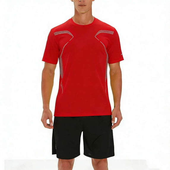 Kakii Men's Solid Color Workout Set, Performance Short Sleeve Tee & Elastic Waist Gym Shorts, Coordinated Training Outfit