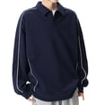 thumbnail image 1 of Kakii Men's Sporty Collared Shirt with Striped Sleeves, Long Sleeve Button Down Top, Classic Casual Polo Style Shirt, 1 of 9