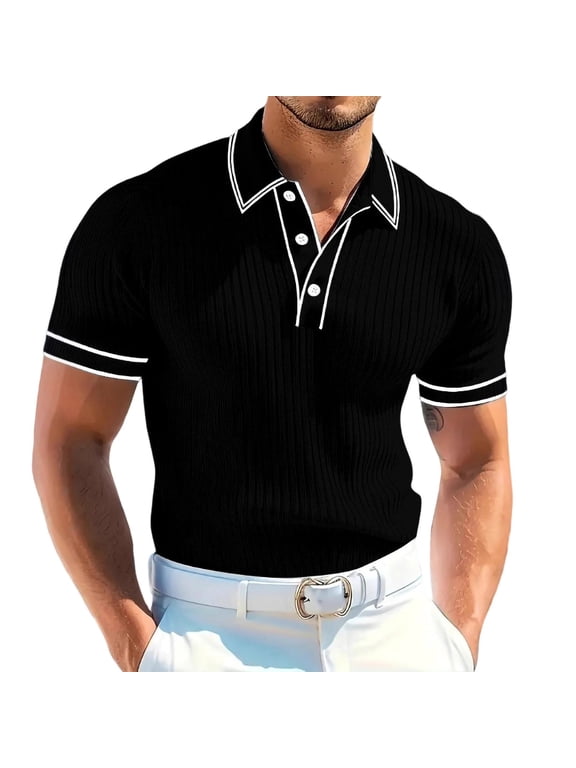 Men’s Sweater Polo – Modern Prep Short Sleeve Cotton Knit with Tipped Collar, Casual Workwear