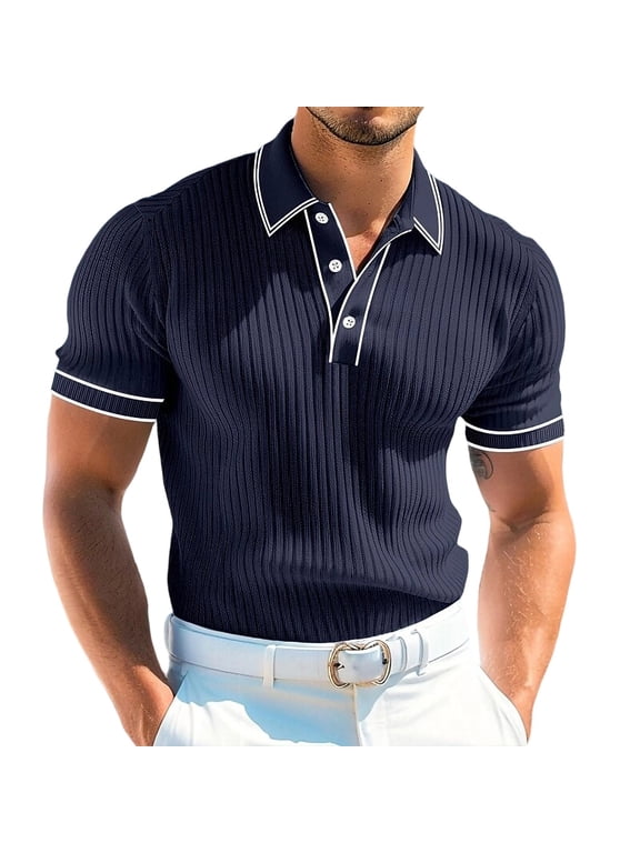 Men’s Sweater Polo – Modern Prep Short Sleeve Cotton Knit with Tipped Collar, Casual Workwear