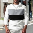 thumbnail image 1 of Kakii Men's Sweater Quarter Zip Striped Pullover Fall Winter Spring Color Block Polo Sweatshirts, 1 of 7