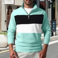 thumbnail image 1 of Kakii Men's Sweater Quarter Zip Striped Pullover Fall Winter Spring Color Block Polo Sweatshirts, 1 of 7