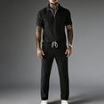 thumbnail image 1 of Kakii Men's Track Suit Set - Short Sleeve Collared Zip Shirt with Matching Drawstring Pants, Urban Streetwear, 1 of 9