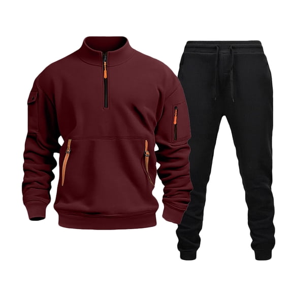 Kakii Men's Tracksuit Quarter Zip Pullover Fleece Two Piece Set Sweatsuits Stand Collar Long Sleeve Sweatshirt