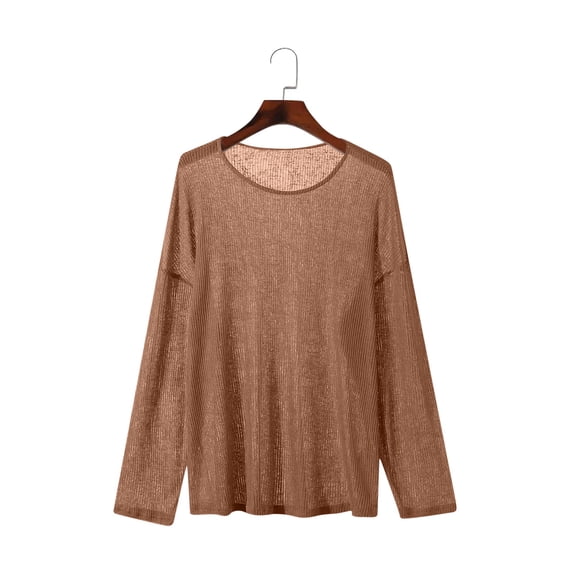 Kakii Men's Transparent Clothes Breathable Solid Color Long Sleeves Round Neck Shirt