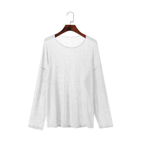 Kakii Men's Transparent Clothes Breathable Solid Color Long Sleeves Round Neck Shirt