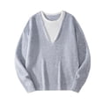 thumbnail image 1 of Kakii Men's Two Layer Sweater, Knit Pullover with White Shirt Collar, Long Sleeve Layered V-Neck Top, 1 of 9