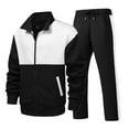 thumbnail image 1 of Kakii Men's Two-Tone Sport Set, Block Track Suit with Zip-Front Jacket & Side Stripe Joggers, Casual Performance Wear, 1 of 9