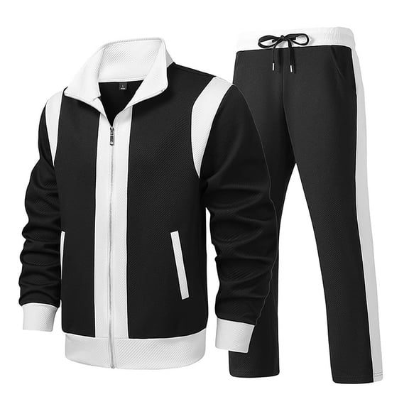 Kakii Men's Two-Tone Sport Set, Block Track Suit with Zip-Front Jacket & Side Stripe Joggers, Casual Performance Wear