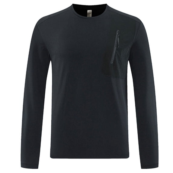 Kakii Men's Utility Pocket Outdoor Top, Performance Long Sleeve Tee with Zipper Chest Pocket, Stretchy Crew Neck Pullover