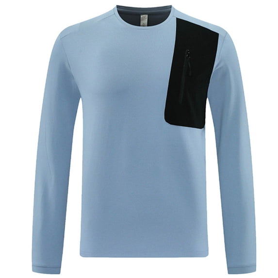 Kakii Men's Utility Pocket Outdoor Top, Performance Long Sleeve Tee with Zipper Chest Pocket, Stretchy Crew Neck Pullover