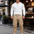 thumbnail image 1 of Kakii Men's Waffle Henley & Cargo Jogger Set, Solid Knit Top with Utility Pants, Matching Casual Outfit, 1 of 7