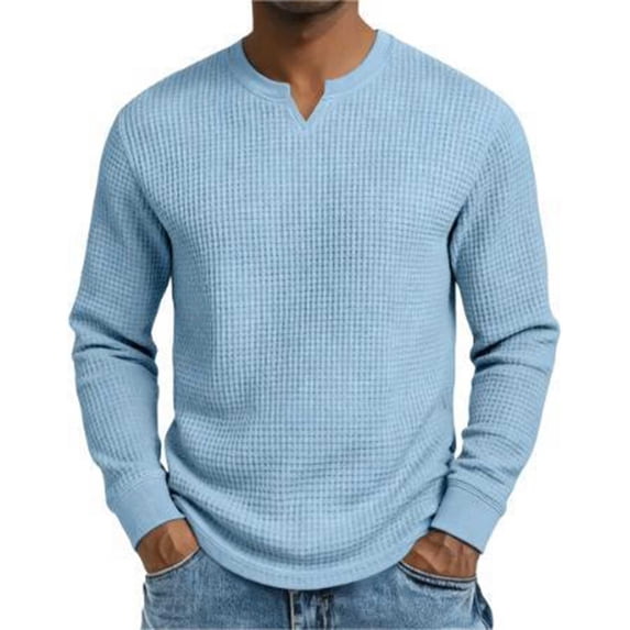 Kakii Men’s Waffle Henley Shirts, Long Sleeve Button Tops Casual Basic T-Shirts Lightweight Knit Pullover