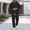thumbnail image 1 of Kakii Men's Waffle Knit Quarter Zip Set, Stand Collar Pullover & Drawstring Pants Matching Outfit, Casual Tracksuit, 1 of 9