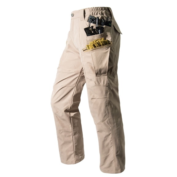 Kakii Men's Water-Resistant Cargo Pants, Hiking & Tactical Trousers with Multiple Zipper Pockets, Durable Outdoor Pants