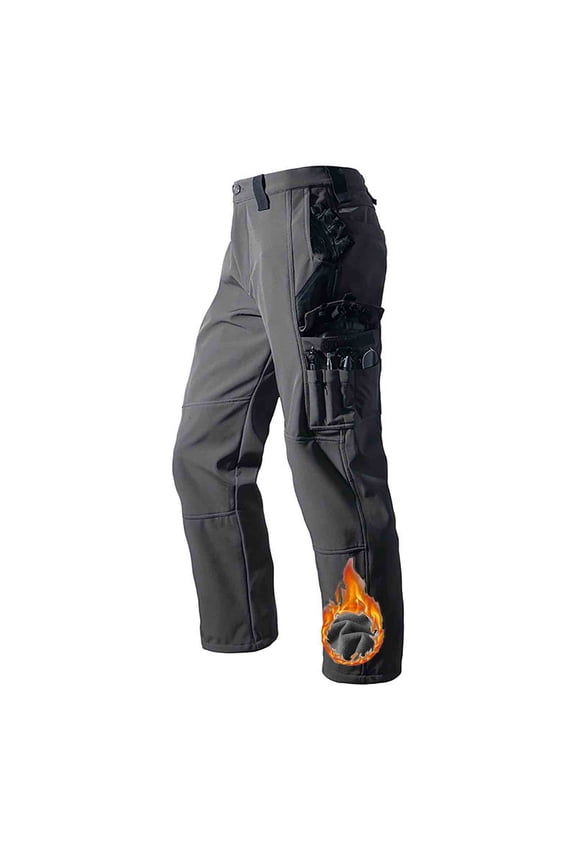Men's Water-Resistant Fleece-Lined Cargo Pants, Winter Hiking Trousers with Multiple Zipper Pockets, Windproof Tactical Pants