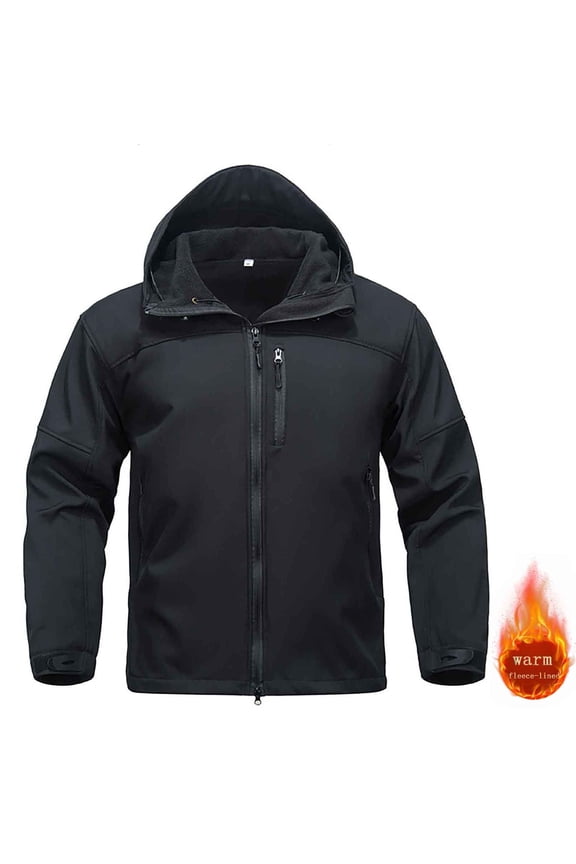 Men's Waterproof Hiking Jacket, Fleece-Lined Rain Jacket with Hood, Windproof Softshell Outdoor Coat