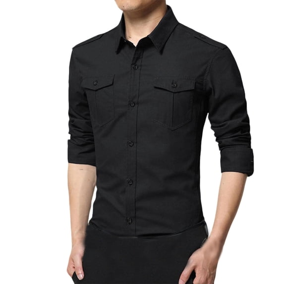 Kakii Men's Western Shirt, Long Sleeve Button Down with Snap Chest Pockets & Yoke Detail, Classic Cowboy Workwear Style