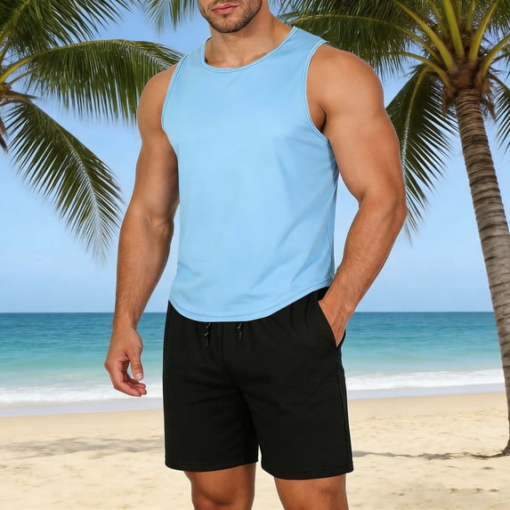 Kakii Men's Workout Set - Breathable Tank Top with Matching Drawstring Shorts, 2 Piece Athletic Outfit