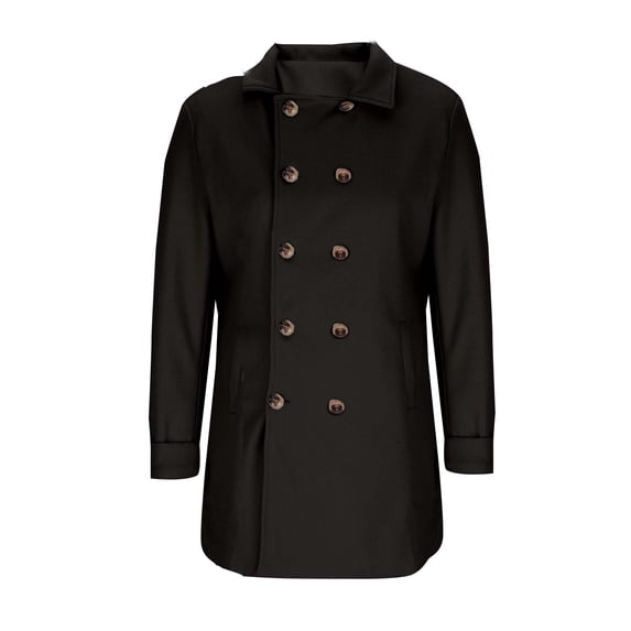 Kakii Men's ouble Breasted Wool Blend Coat, Mid-Length Utility Trench with Notch Lapel & Flap Pockets, Classic Fall & Winter Overcoat