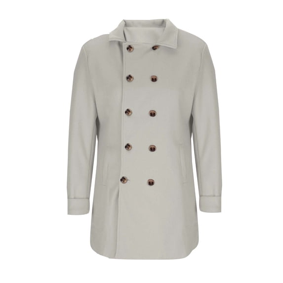 Kakii Men's ouble Breasted Wool Blend Coat, Mid-Length Utility Trench with Notch Lapel & Flap Pockets, Classic Fall & Winter Overcoat