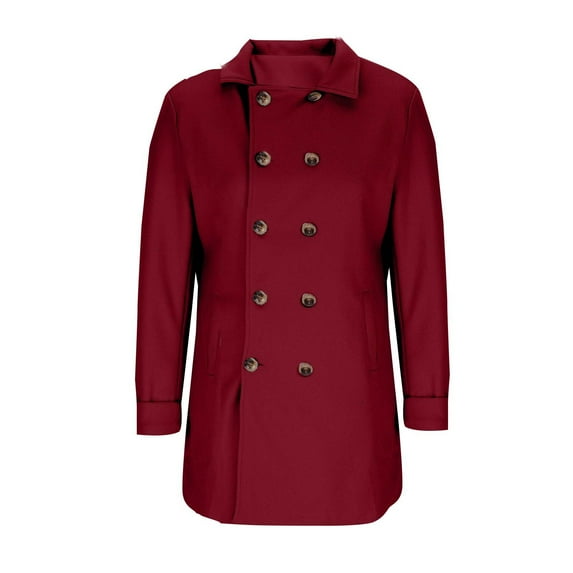 Kakii Men's ouble Breasted Wool Blend Coat, Mid-Length Utility Trench with Notch Lapel & Flap Pockets, Classic Fall & Winter Overcoat