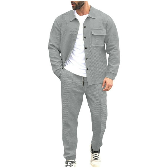 Kakii Mens 2 Piece Tracksuits Set Casual Sweatsuits Outfits Button Down Jakcet & Loose Jogging Pants