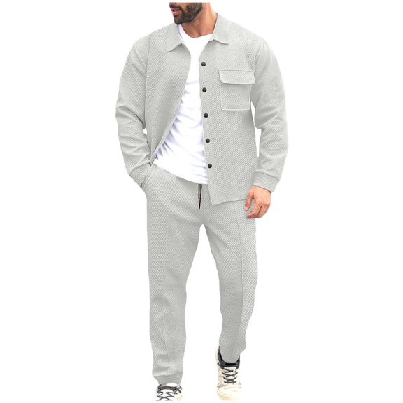 Kakii Mens 2 Piece Tracksuits Set Casual Sweatsuits Outfits Button Down Jakcet & Loose Jogging Pants