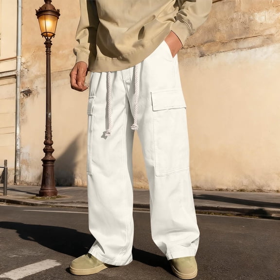 Kakii Mens Baggy Pants Y2K Contrast Piping Drawstring Sweatpants Fashion Unisex Oversized Cargo Pants for Men with Pockets