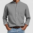 thumbnail image 1 of Kakii Mens Business Casual Stand Collar Shirt, Button Down Top with Chest Pocket, Modern Cotton Blend Long Sleeve Shirt, 1 of 6