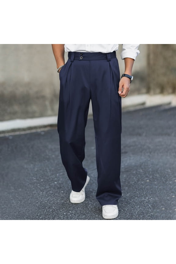 Mens Casual Dress Pants Pleated Old Money Wide Leg Baggy Pants Fall Relaxed Fit Slacks Work Trousers