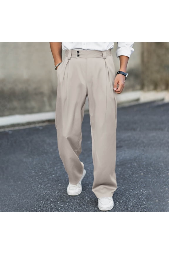 Mens Casual Dress Pants Pleated Old Money Wide Leg Baggy Pants Fall Relaxed Fit Slacks Work Trousers