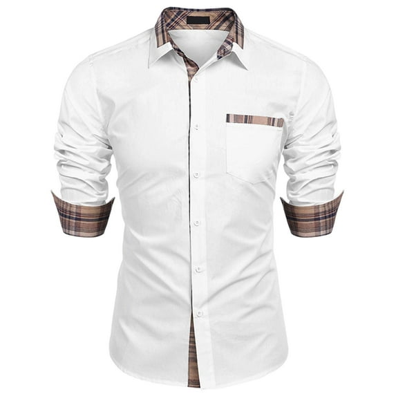 Kakii Mens Casual Long Sleeve Dress Shirt Plaid Collar Button Up Untucked Shirts Button Down Shirt