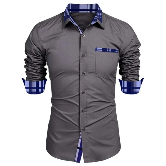 Kakii Mens Casual Long Sleeve Dress Shirt Plaid Collar Button Up Untucked Shirts Button Down Shirt