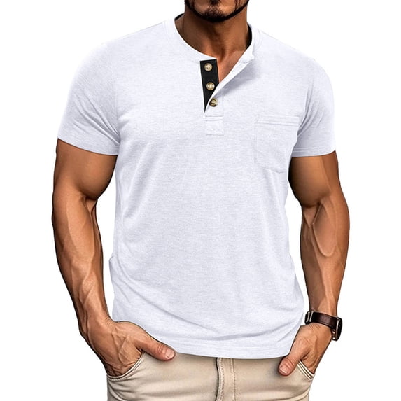 Kakii Mens Casual Short Sleeve Henley Shirts Fashion Button T Shirts with Pocket