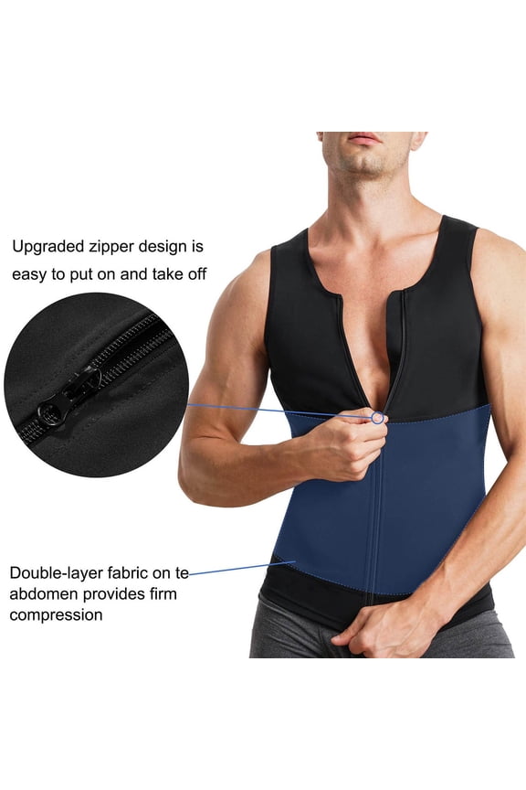 Mens Compression Shirt Belly Slimming Body Shaper Vest Sleeveless Zipper Undershirt Tank Top Shapewear for Stomach