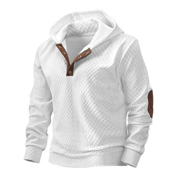 Kakii Mens Fashion Pullover Hoodies Long Sleeve Thermal Drawstring Button Texture Hooded Sweatshirt