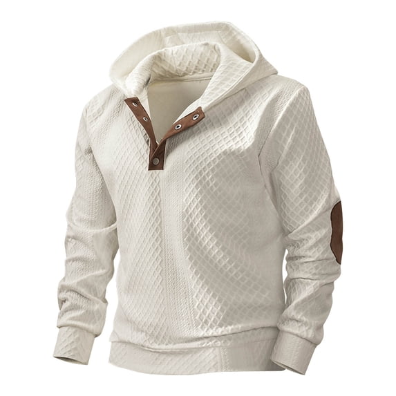Kakii Mens Fashion Pullover Hoodies Long Sleeve Thermal Drawstring Button Texture Hooded Sweatshirt