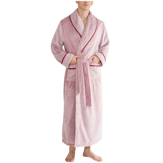 Kakii Mens Fleece Robe, Soft Plush Robe for Men, Fluffy Bathrobe with Belt & 2 Pockets