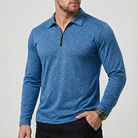 Kakii Mens Golf Shirt Moisture Wicking Quick-Dry Long Sleeve Casual Polo Shirts for Men