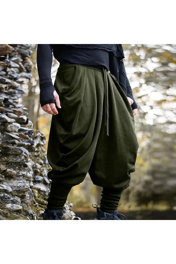 Mens Harem Pants Loose Fit Elastic Waist Drawstring Aladdin Hippie Trousers