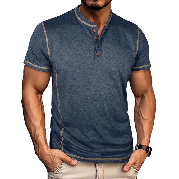 Kakii Mens Henley Short Sleeve T-Shirt Cotton Maverick Shirt