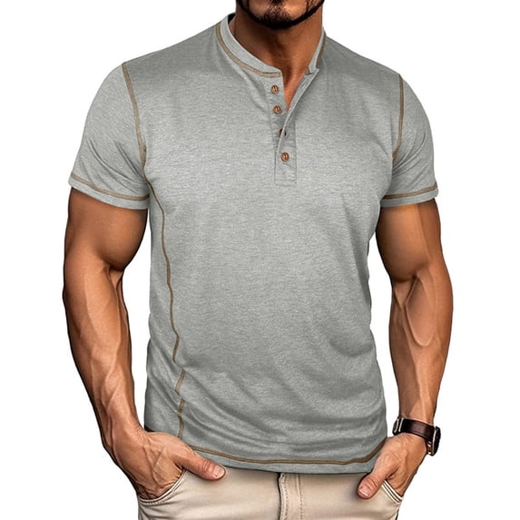 Kakii Mens Henley Short Sleeve T-Shirt Cotton Maverick Shirt
