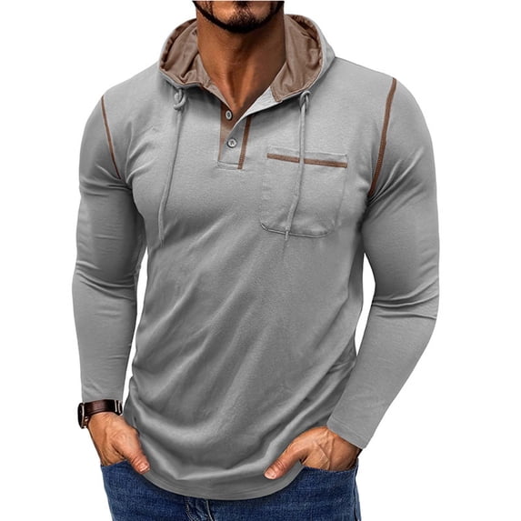 Kakii Mens Hooded Quarter-Zip Jacket - Fleece Lined Casual Button Up Shacket with Chest Pocket & Contrast Stitch