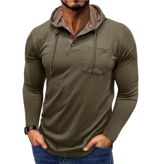 Kakii Mens Hooded Quarter-Zip Jacket - Fleece Lined Casual Button Up Shacket with Chest Pocket & Contrast Stitch